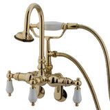 Vintage Three-Handle 2-Hole Tub Wall Mount Clawfoot Tub Faucet with Hand Shower