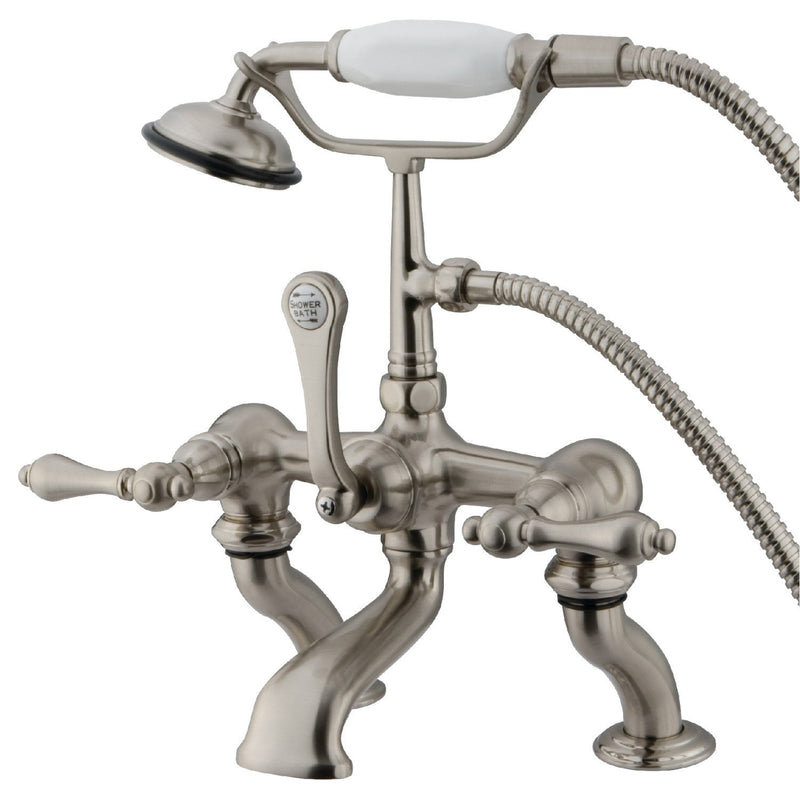 Vintage Three-Handle 2-Hole Deck-Mount Clawfoot Tub Faucet with Hand Shower