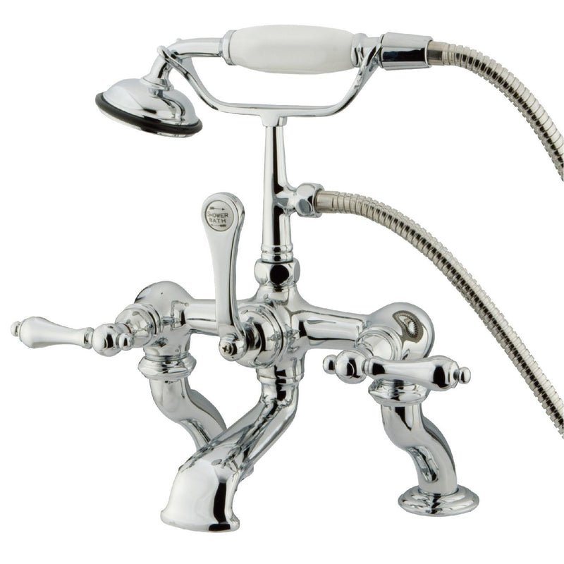 Vintage Three-Handle 2-Hole Deck-Mount Clawfoot Tub Faucet with Hand Shower