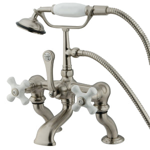 Vintage Three-Handle 2-Hole Deck Mount Clawfoot Tub Faucet with Hand Shower