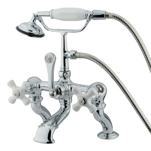 Vintage Three-Handle 2-Hole Deck Mount Clawfoot Tub Faucet with Hand Shower