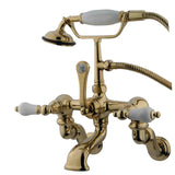 Vintage Three-Handle 2-Hole Tub Wall Mount Clawfoot Tub Faucet with Hand Shower