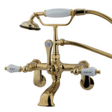 Vintage Three-Handle 2-Hole Tub Wall Mount Clawfoot Tub Faucet with Hand Shower