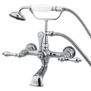 Vintage Three-Handle 2-Hole Tub Wall Mount Clawfoot Tub Faucet with Hand Shower