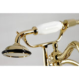Vintage Three-Handle 2-Hole Deck-Mount Clawfoot Tub Faucet with Hand Shower