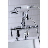 Vintage Three-Handle 2-Hole Deck-Mount Clawfoot Tub Faucet with Hand Shower