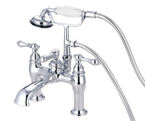 Vintage Three-Handle 2-Hole Deck Mount Clawfoot Tub Faucet with Hand Shower