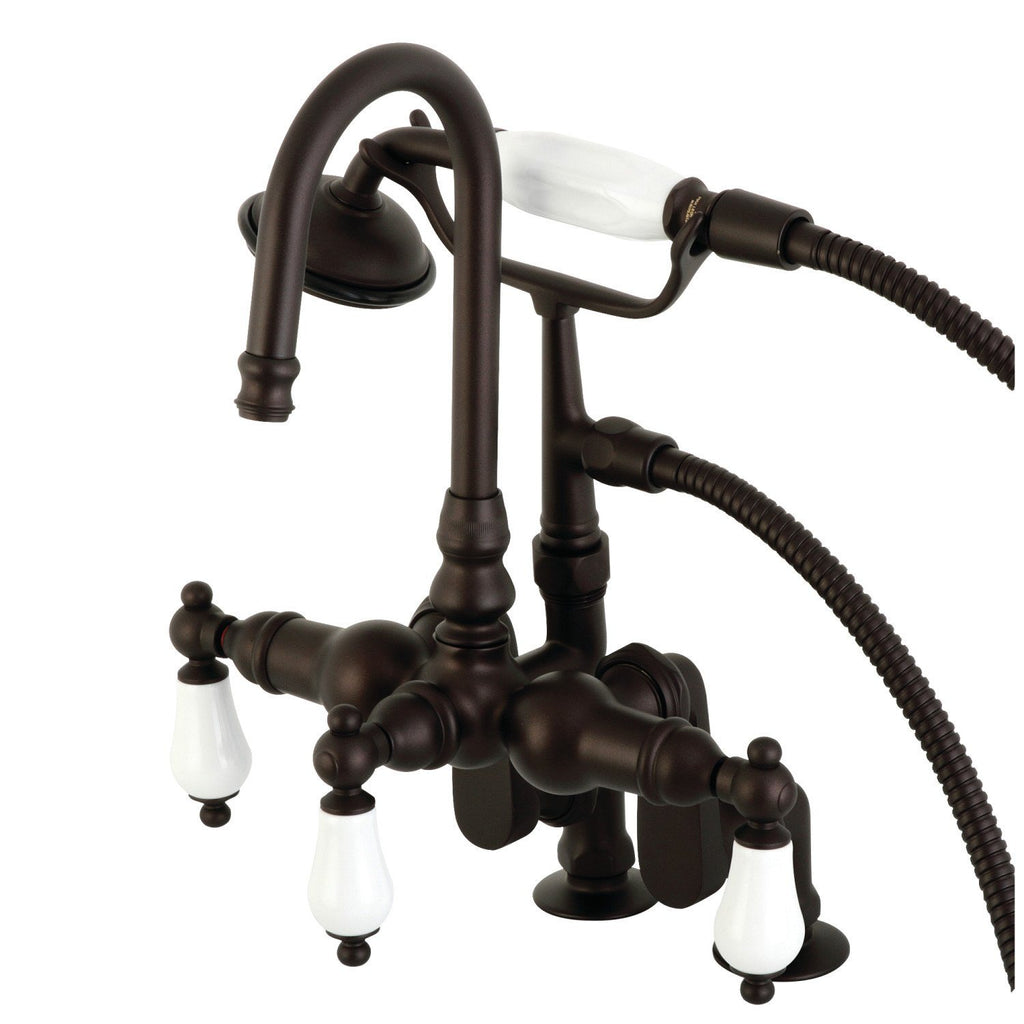 Vintage Three-Handle 2-Hole Deck Mount Clawfoot Tub Faucet with Hand Shower