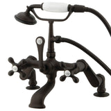 Vintage Three-Handle 2-Hole Deck-Mount Clawfoot Tub Faucet with Hand Shower