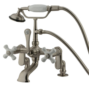 Vintage Three-Handle 2-Hole Deck Mount Clawfoot Tub Faucet with Hand Shower