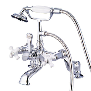 Vintage Three-Handle 2-Hole Deck Mount Clawfoot Tub Faucet with Hand Shower