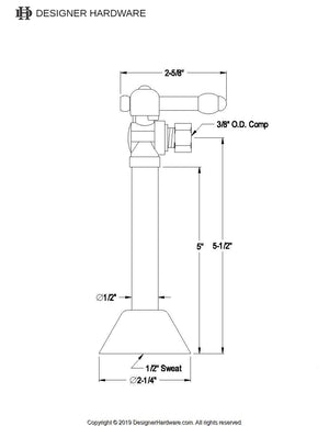 Vintage 1/2-Inch Sweat x 3/8-Inch OD Comp Quarter-Turn Angle Shut-Off Valve with 5-Inch Extension