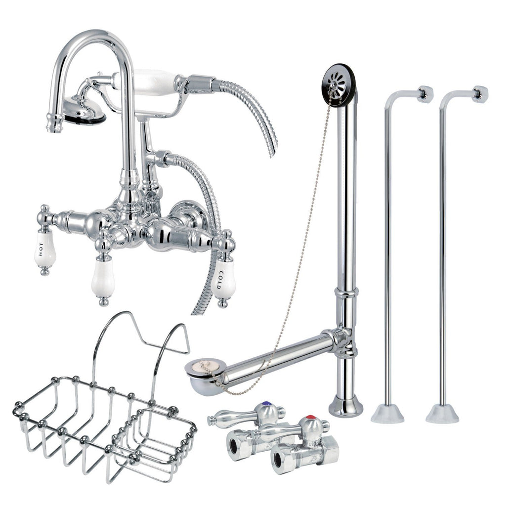 Vintage Three-Handle 2-Hole Tub Wall Mount Clawfoot Tub Faucet Package with Supply Line