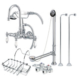 Vintage Three-Handle 2-Hole Tub Wall Mount Clawfoot Tub Faucet Package with Supply Line