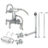 Vintage Five-Handle 2-Hole Tub Wall Mount Clawfoot Tub Faucet Package with Supply Line