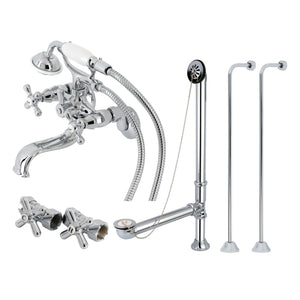 Vintage Three-Handle 2-Hole Tub Wall Mount Clawfoot Tub Faucet Package with Supply Line and Tub Drain