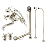 Vintage Three-Handle 2-Hole Tub Wall Mount Clawfoot Tub Faucet Package with Supply Line and Tub Drain