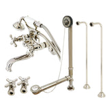 Vintage Three-Handle 2-Hole Tub Wall Mount Clawfoot Tub Faucet Package with Supply Line and Tub Drain