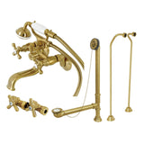 Vintage Three-Handle 2-Hole Tub Wall Mount Clawfoot Tub Faucet Package with Supply Line and Tub Drain