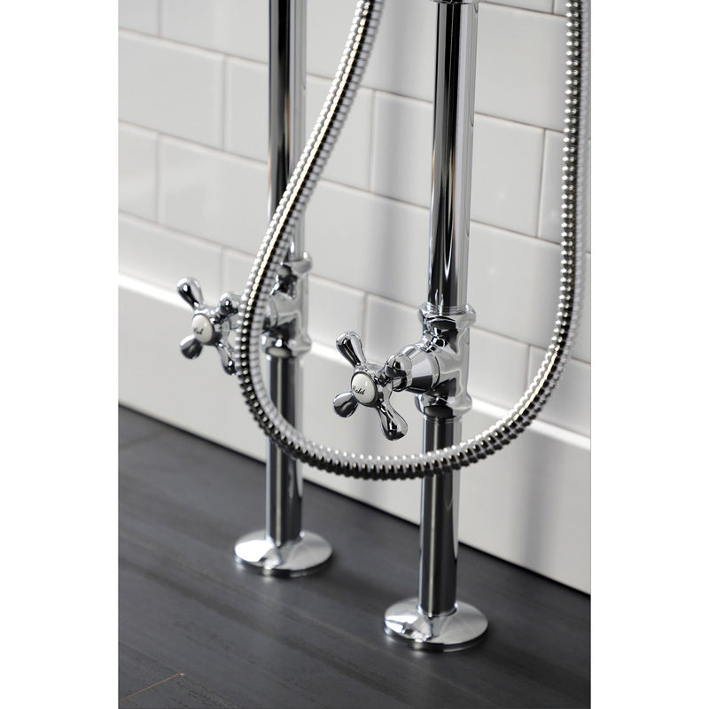 Kingston Three-Handle 2-Hole Freestanding Clawfoot Tub Faucet Package with Supply Line and Stop Valve