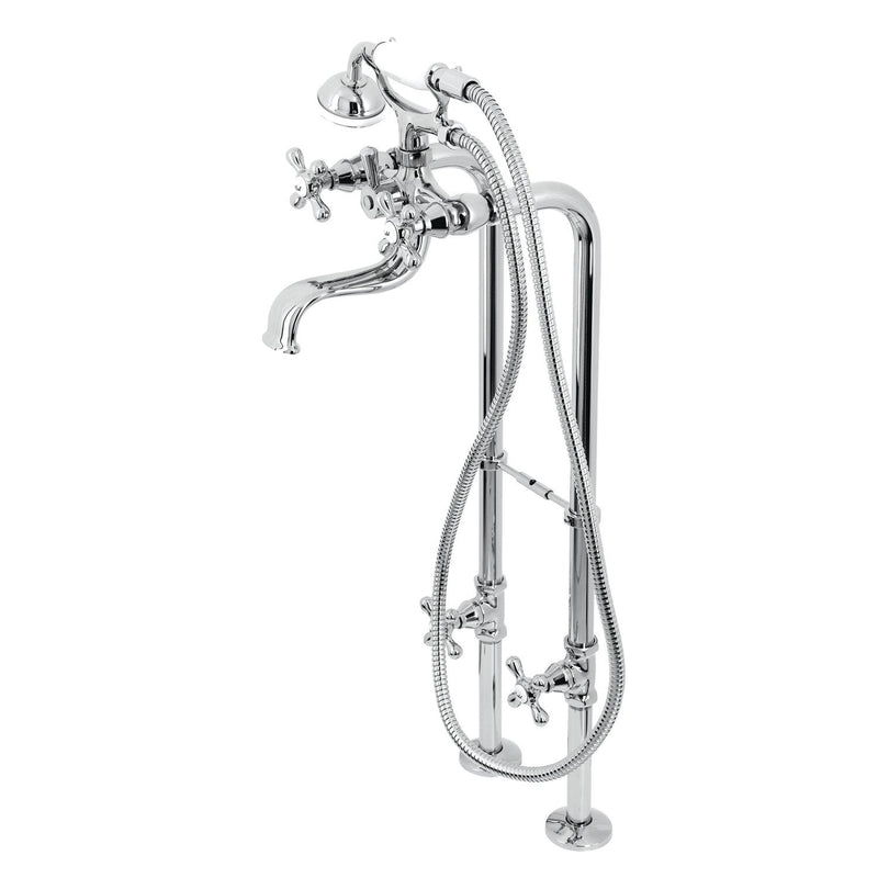 Kingston Three-Handle 2-Hole Freestanding Clawfoot Tub Faucet Package with Supply Line and Stop Valve
