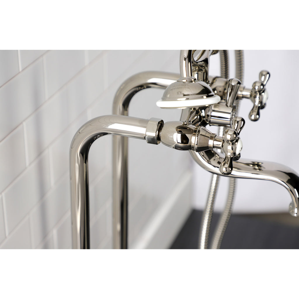 Kingston Three-Handle 2-Hole Freestanding Clawfoot Tub Faucet Package with Supply Line and Stop Valve