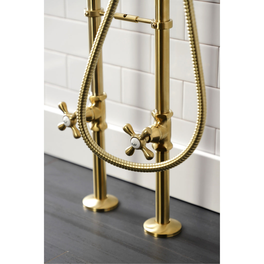 Kingston Three-Handle 2-Hole Freestanding Clawfoot Tub Faucet Package with Supply Line and Stop Valve