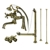 Vintage Three-Handle 2-Hole Deck Mount Clawfoot Tub Faucet Package with Supply Line and Tub Drain