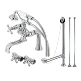 Vintage Three-Handle 2-Hole Deck Mount Clawfoot Tub Faucet Package with Supply Line and Tub Drain