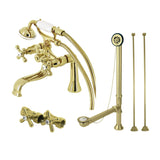 Vintage Three-Handle 2-Hole Deck Mount Clawfoot Tub Faucet Package with Supply Line and Tub Drain