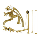 Vintage Three-Handle 2-Hole Deck Mount Clawfoot Tub Faucet Package with Supply Line and Tub Drain