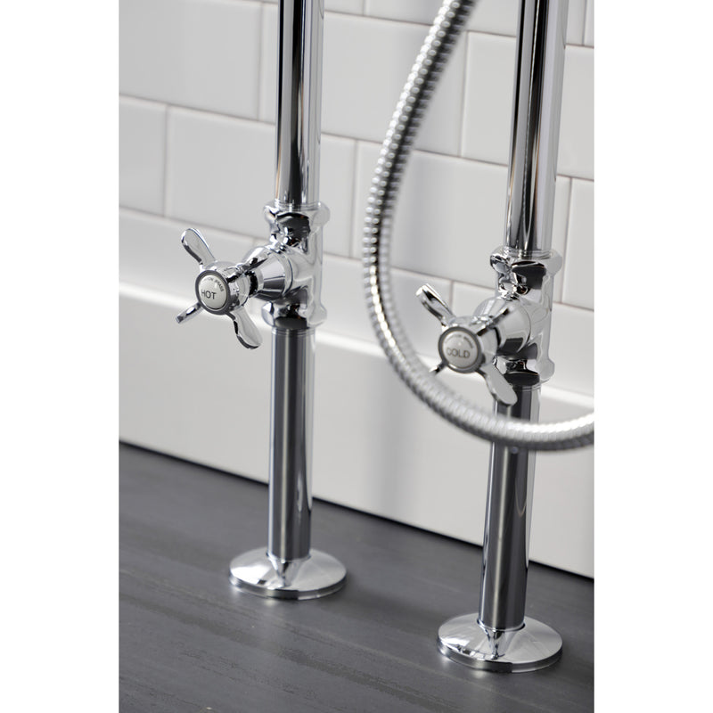 Essex Three-Handle 2-Hole Freestanding Clawfoot Tub Faucet Package with Supply Line and Stop Valve