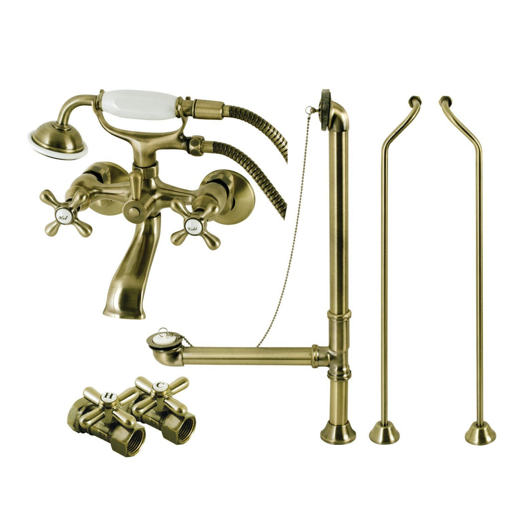 Vintage Two-Handle 2-Hole Tub Wall Mount Clawfoot Tub Faucet Package with Supply Line and Hand Shower