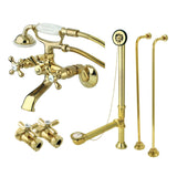 Vintage Two-Handle 2-Hole Tub Wall Mount Clawfoot Tub Faucet Package with Supply Line and Hand Shower