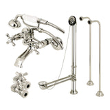 Vintage Two-Handle 2-Hole Tub Wall Mount Clawfoot Tub Faucet Package with Supply Line and Hand Shower