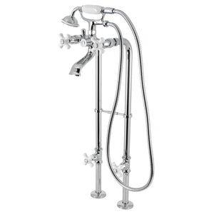 Kingston Three-Handle 2-Hole Freestanding Clawfoot Tub Faucet Package with Supply Line and Stop Valve