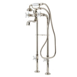 Kingston Three-Handle 2-Hole Freestanding Clawfoot Tub Faucet Package with Supply Line and Stop Valve