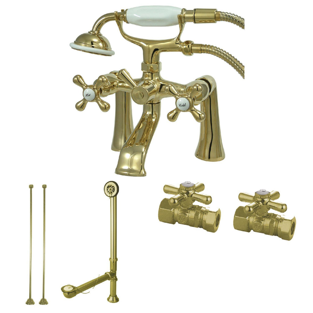 Vintage Two-Handle 2-Hole Deck Mount Clawfoot Tub Faucet Package with Hand Shower