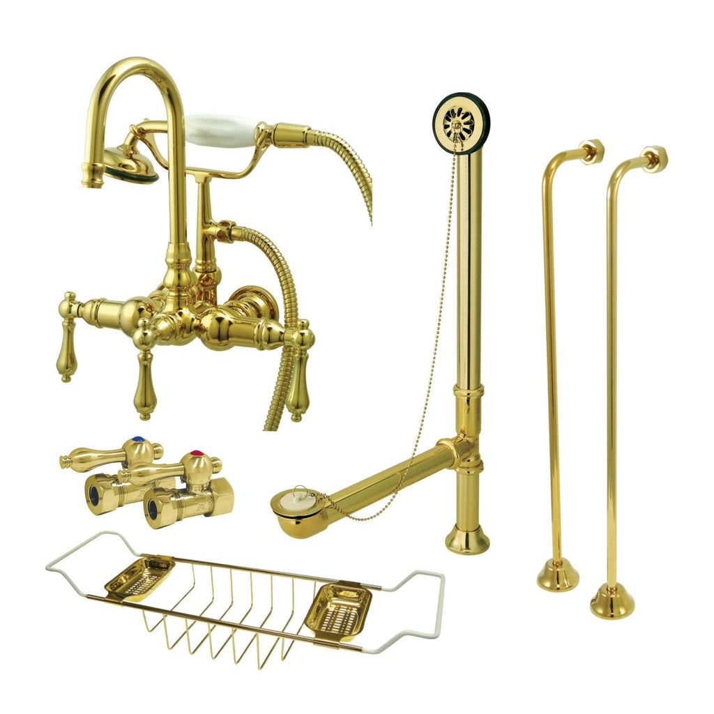 Vintage Two-Handle 2-Hole Tub Wall Mount Clawfoot Tub Faucet Package with Supply Line