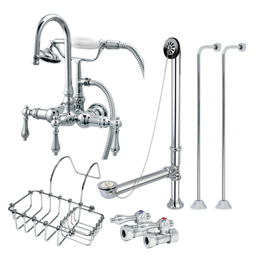 Two-Handle 2-Hole Tub Wall Mount Clawfoot Tub Faucet Package with Supply Line