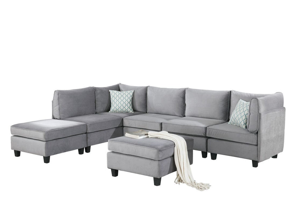 Zelmira Gray Velvet 7Pc Modular Sectional Sofa