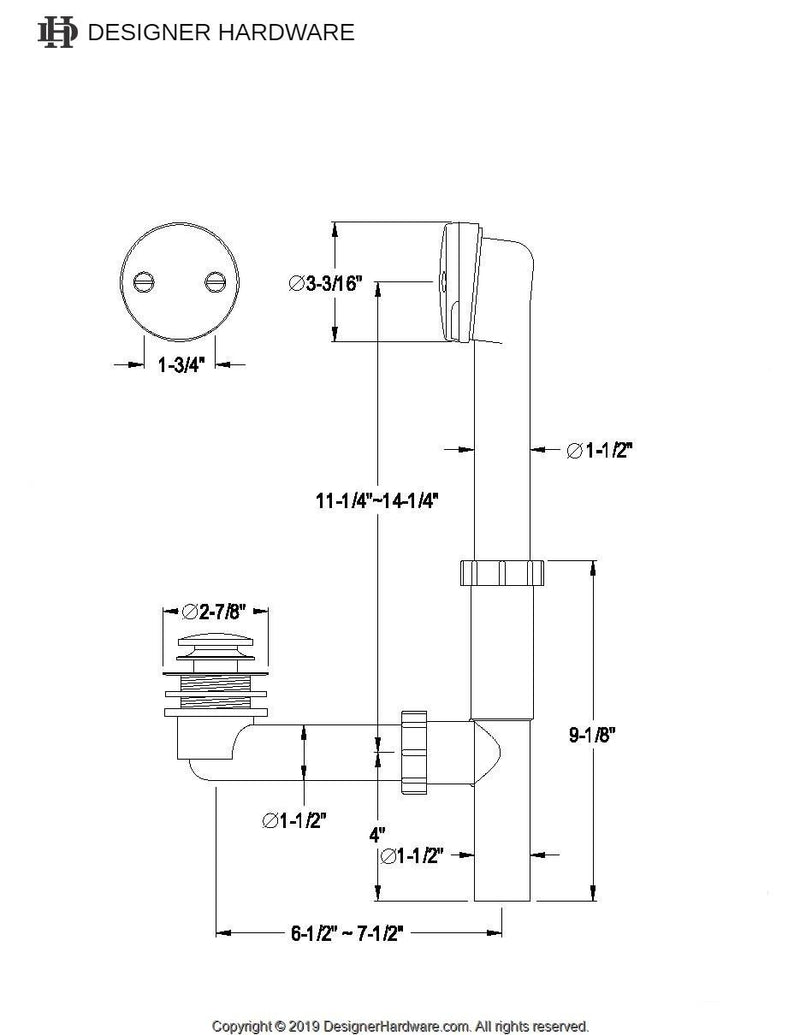 Made To Match 16-Inch Plastic Toe Touch Tub Waste and Overflow