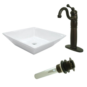 Perfection Ceramic Square Vessel Sink with Faucet and Drain