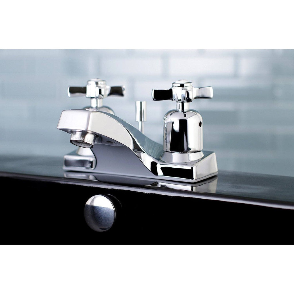 Millennium Two-Handle 3-Hole Deck Mount 4" Centerset Bathroom Faucet with Plastic Pop-Up