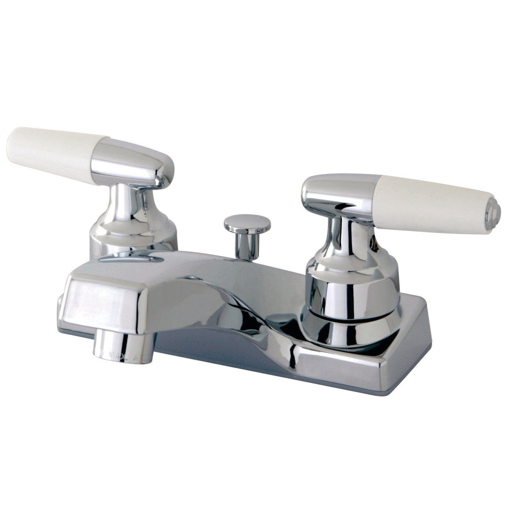 Americana Two-Handle 3-Hole Deck Mount 4" Centerset Bathroom Faucet with Plastic Pop-Up