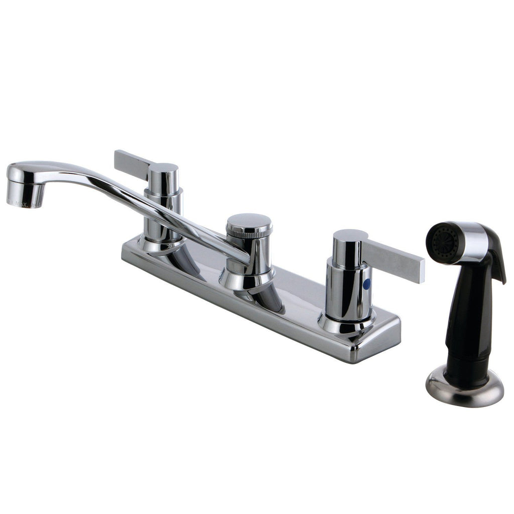 NuvoFusion Two-Handle 4-Hole Deck Mount 8" Centerset Kitchen Faucet with Side Sprayer