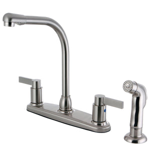 NuvoFusion Two-Handle 4-Hole Deck Mount 8" Centerset Kitchen Faucet with Side Sprayer