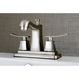 Queensbury Two-Handle 3-Hole Deck Mount 4" Centerset Bathroom Faucet with Plastic Pop-Up