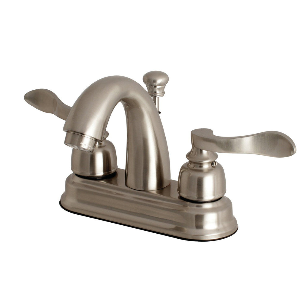 NuWave French Two-Handle 3-Hole Deck Mount 4" Centerset Bathroom Faucet with Plastic Pop-Up