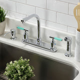 Kaiser Two-Handle 4-Hole Deck Mount 8" Centerset Kitchen Faucet with Side Sprayer